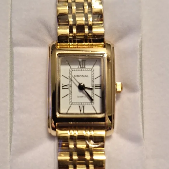 Gold Rectangular Quartz Watch with White Dial NBONAL - Picture 2 of 10